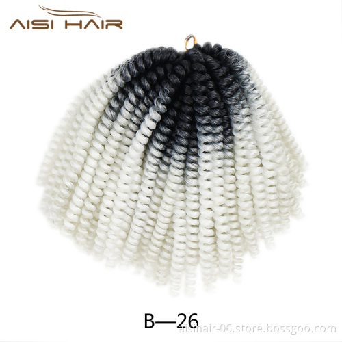 Aisi Hair 8 inch Crochet Braids Ombre Spring Twist Hair Synthetic Hair Extensions Braids Kinky Curly Twists Braids for Women